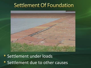 Settlement under loads
Settlement due to other causes
 