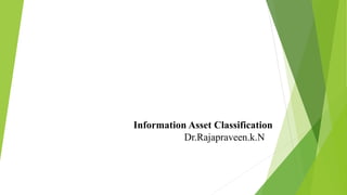 Information Asset Classification
Dr.Rajapraveen.k.N
 