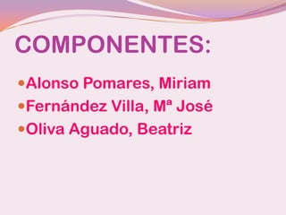 COMPONENTES:
Alonso Pomares, Miriam
Fernández Villa, Mª José
Oliva Aguado, Beatriz
 