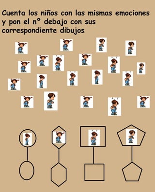 Cuenta los niños con las mismas emociones
y pon el nº debajo con sus
correspondiente dibujos.
 