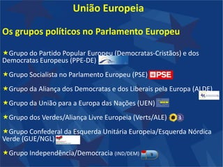 União EuropeiaParlamento EuropeuO Parlamento Europeu é o único órgão da União Europeia que resulta de eleições directas. É constituído por 736 deputados querepresentam os cidadãos, escolhidos de cinco em cinco anos pelos eleitores de todos os 27 Estados-Membros da União Europeia, em nome dos seus 500 milhões de cidadãos. O trabalho do Parlamento Europeu é importante porque, em muitos domínios políticos, as decisões relativas à nova legislação europeia são adoptadas conjuntamente pelo Parlamento e pelo Conselho de Ministros, que representa os Estados-Membros.