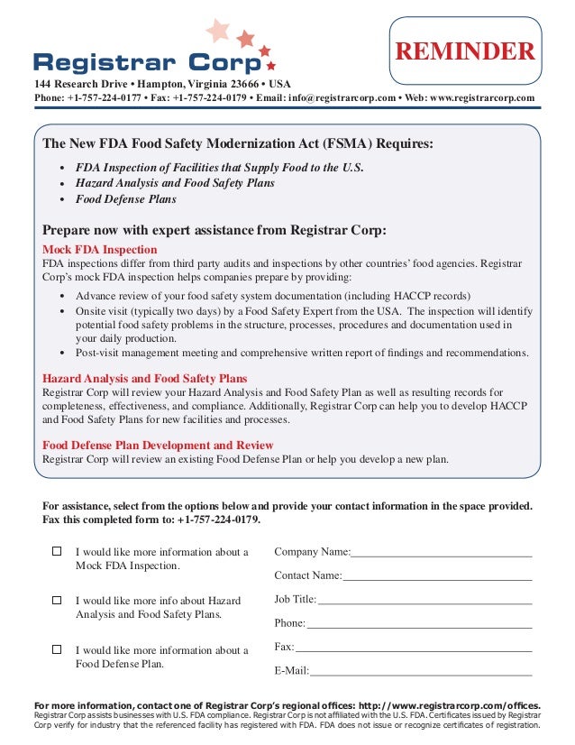 u s fda food safety regulations registrar corp food facility registration form