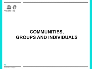 14
© All Rights Reserved: UNESCO
COMMUNITIES,
GROUPS AND INDIVIDUALS
 