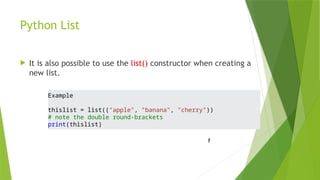 Comprehensive Guide to Python Lists for Data Science Beginners | PPTX