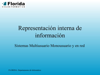 Representación interna de información Sistemas Multiusuario Monousuario y en red 