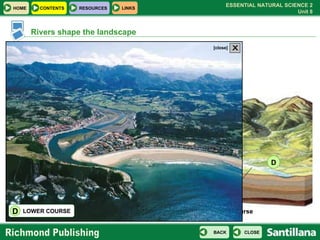 A B D C middle course upper course meanders lower course Rivers shape the landscape CLICK ON THE LETTERS  TO SEE MORE LOWER COURSE D X [close] 