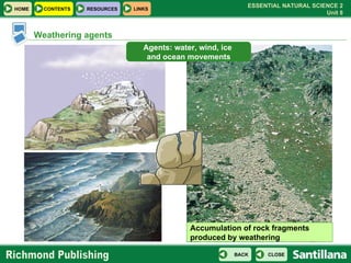 Weathering agents Accumulation of rock fragments produced by weathering Agents: water, wind, ice  and ocean movements 