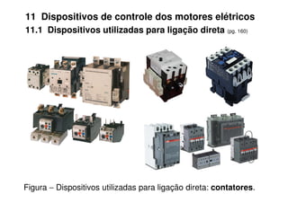 11 Dispositivos de controle dos motores elétricos
11.1 Dispositivos utilizadas para ligação direta (pg. 160)
Figura − Dispositivos utilizadas para ligação direta: contatores.
 