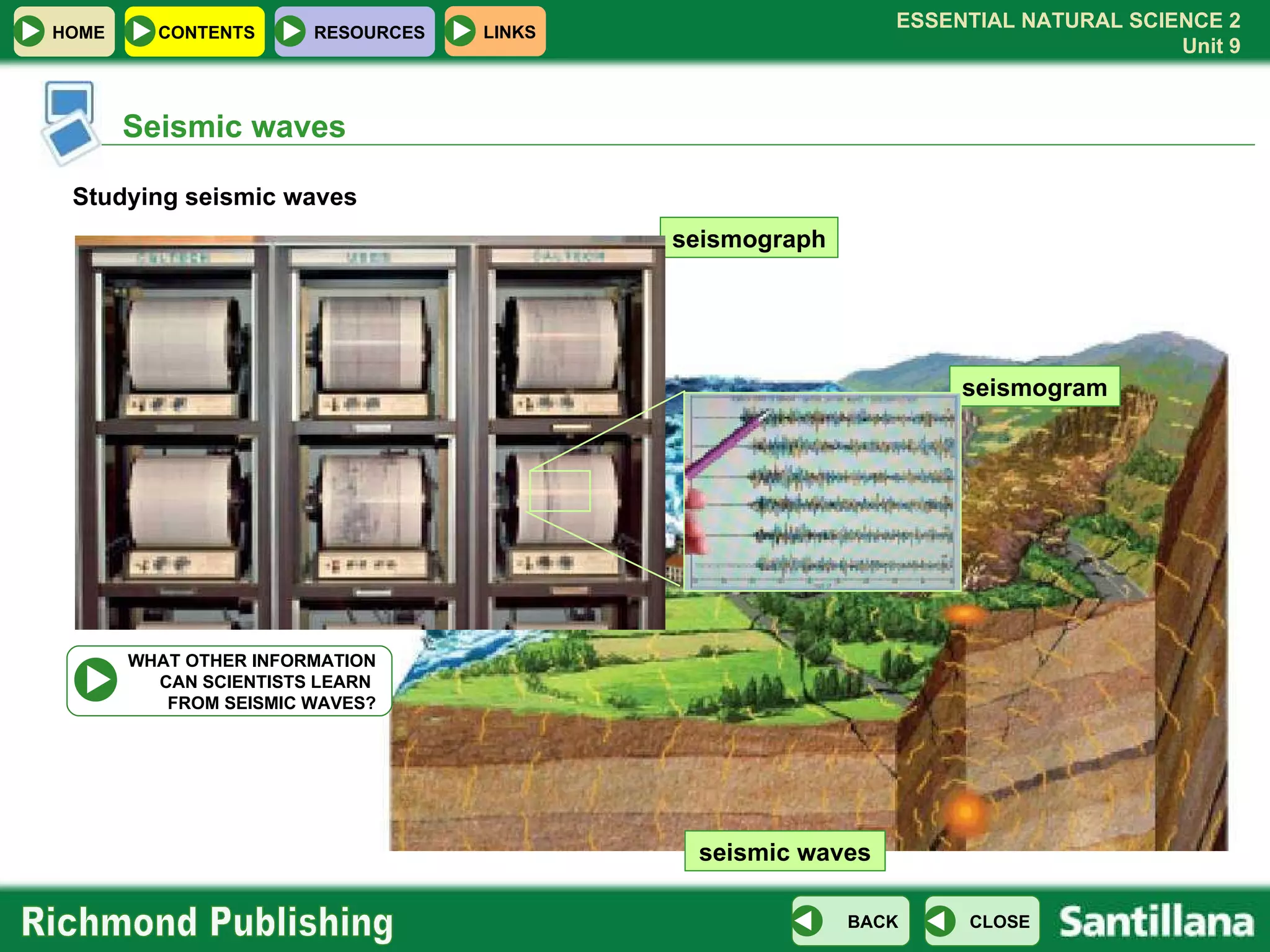 seismogram seismograph Seismic waves Studying seismic waves seismic waves WHAT OTHER INFORMATION CAN SCIENTISTS LEARN  FROM SEISMIC WAVES? 