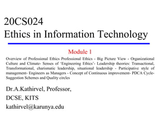20CS024 Ethics in Information Technology | PDF