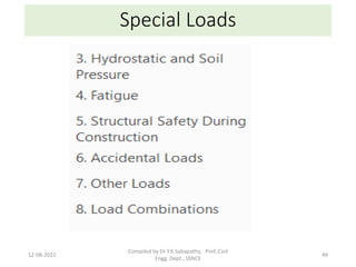 Special Loads
12-08-2022
Compiled by Dr Y.K.Sabapathy, Prof.,Civil
Engg. Dept., SSNCE
49
 