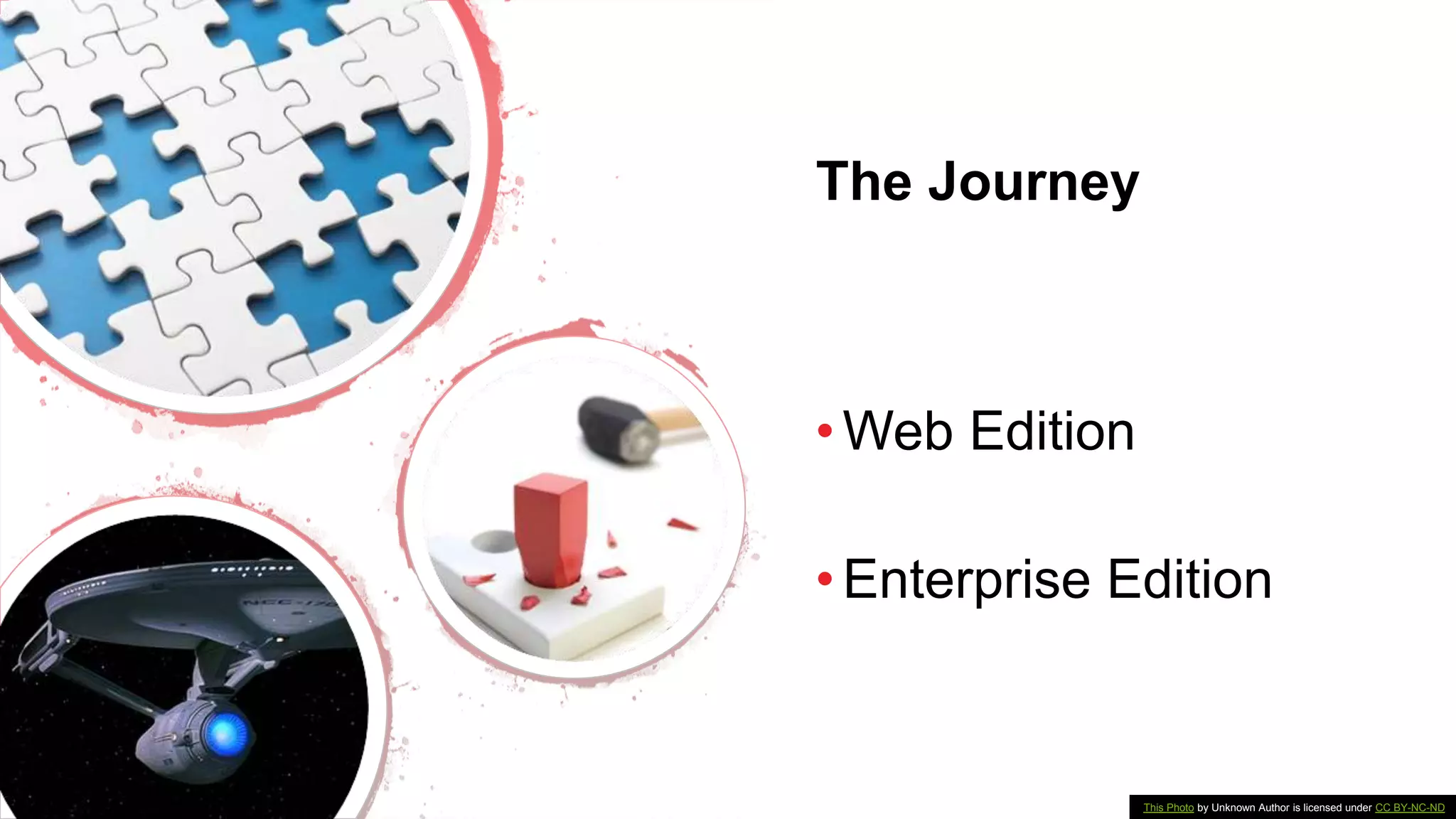 The Journey
•Web Edition
•Enterprise Edition
This Photo by Unknown Author is licensed under CC BY-NC-ND
 