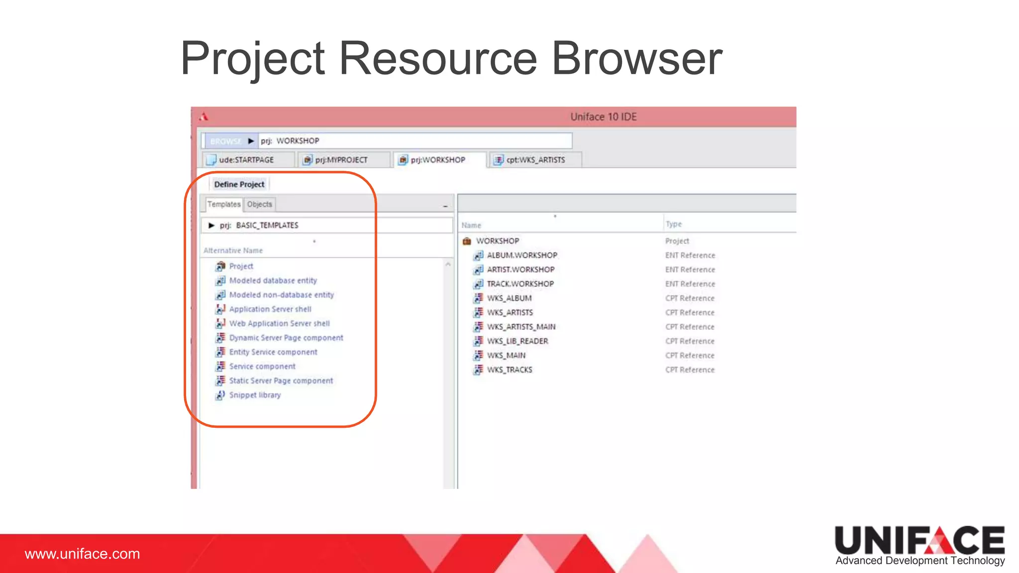 www.uniface.com Advanced Development Technology
Project Resource Browser
 