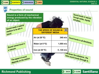 Properties of sound Sound is a form of mechanical energy produced by the vibration of an object. THE SPEED OF SOUND IN DIF...