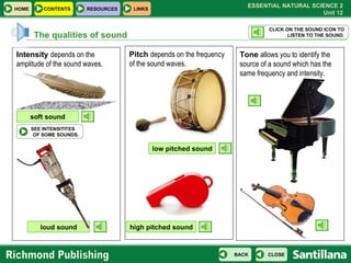 The qualities of sound Intensity  depends on the amplitude of the sound waves. Pitch  depends on the frequency of the soun...