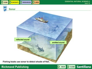 Sonar Fishing boats use sonar to detect shoals of fish. reflected sound emitted sound 