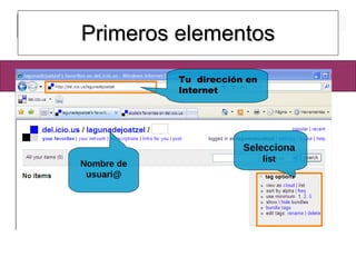 Primeros elementos Selecciona  list Nombre de usuari@ Tu  dirección en Internet 