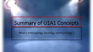 Summary of U1A1 Concepts
What is Anthropology, Sociology, and Psychology ?
 