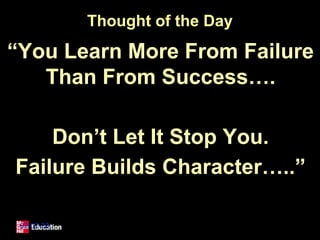 Thought of the Day
“You Learn More From Failure
Than From Success….
Don’t Let It Stop You.
Failure Builds Character…..”
02-07-20
 