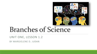 Branches of Science
UNIT ONE, LESSON 1.2
BY MARGIELENE D. JUDAN
 