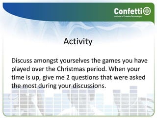  Begin a blueprint for your final game designLocalisationUnderstanding local customs and language intricacies is key to developing a game that everyone wants to play. At the end of this term you will be able to: Highlight possible custom issues in existing games