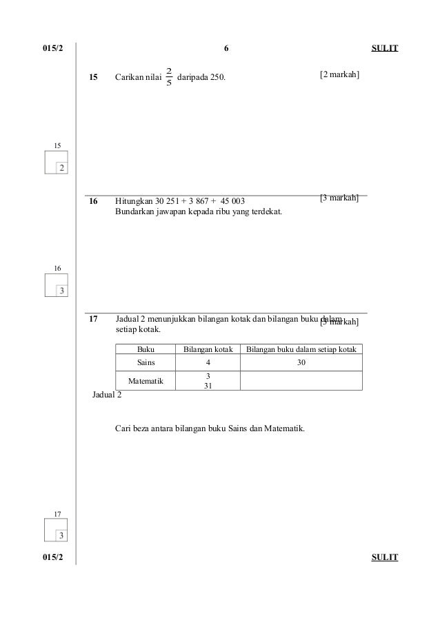 Ujian 1 Matematik Tahun 5 Kertas 2