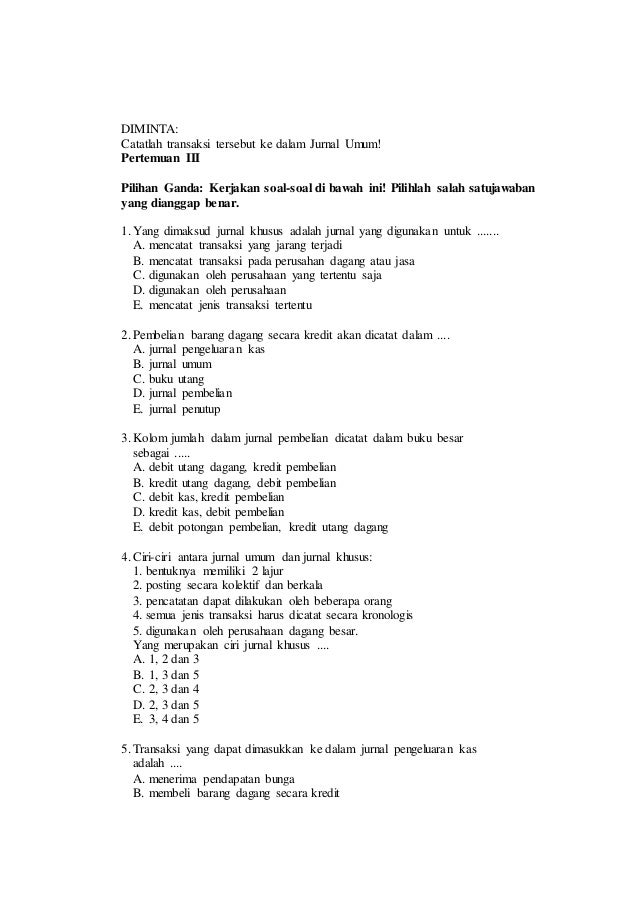 Soal Pilihan Ganda Jurnal Umum Perusahaan Dagang SOALNA