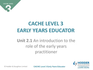 CACHE Level 3 Early Years Educator© Hodder & Stoughton Limited
CACHE LEVEL 3
EARLY YEARS EDUCATOR
Unit 2.1 An introduction to the
role of the early years
practitioner
 