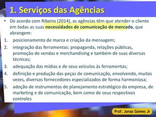 1. Serviços das Agências
• De acordo com Ribeiro (2014), as agências têm que atender o cliente
em todas as suas necessidad...