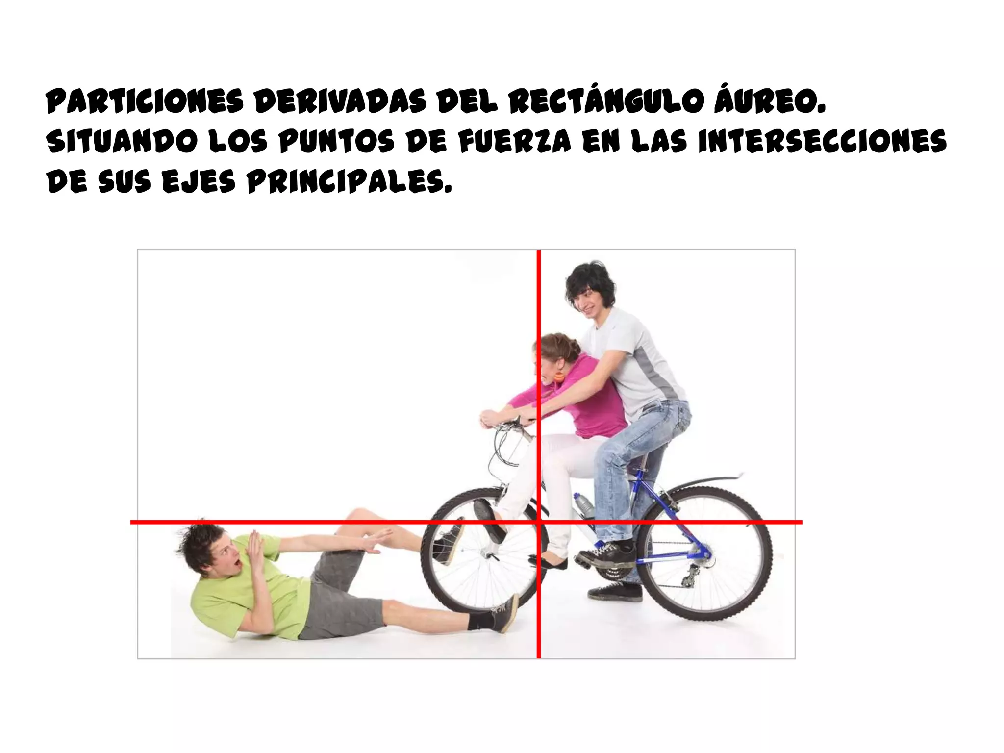 Particiones derivadas del rectángulo áureo.
Situando los puntos de fuerza en las intersecciones
de sus ejes principales.
 