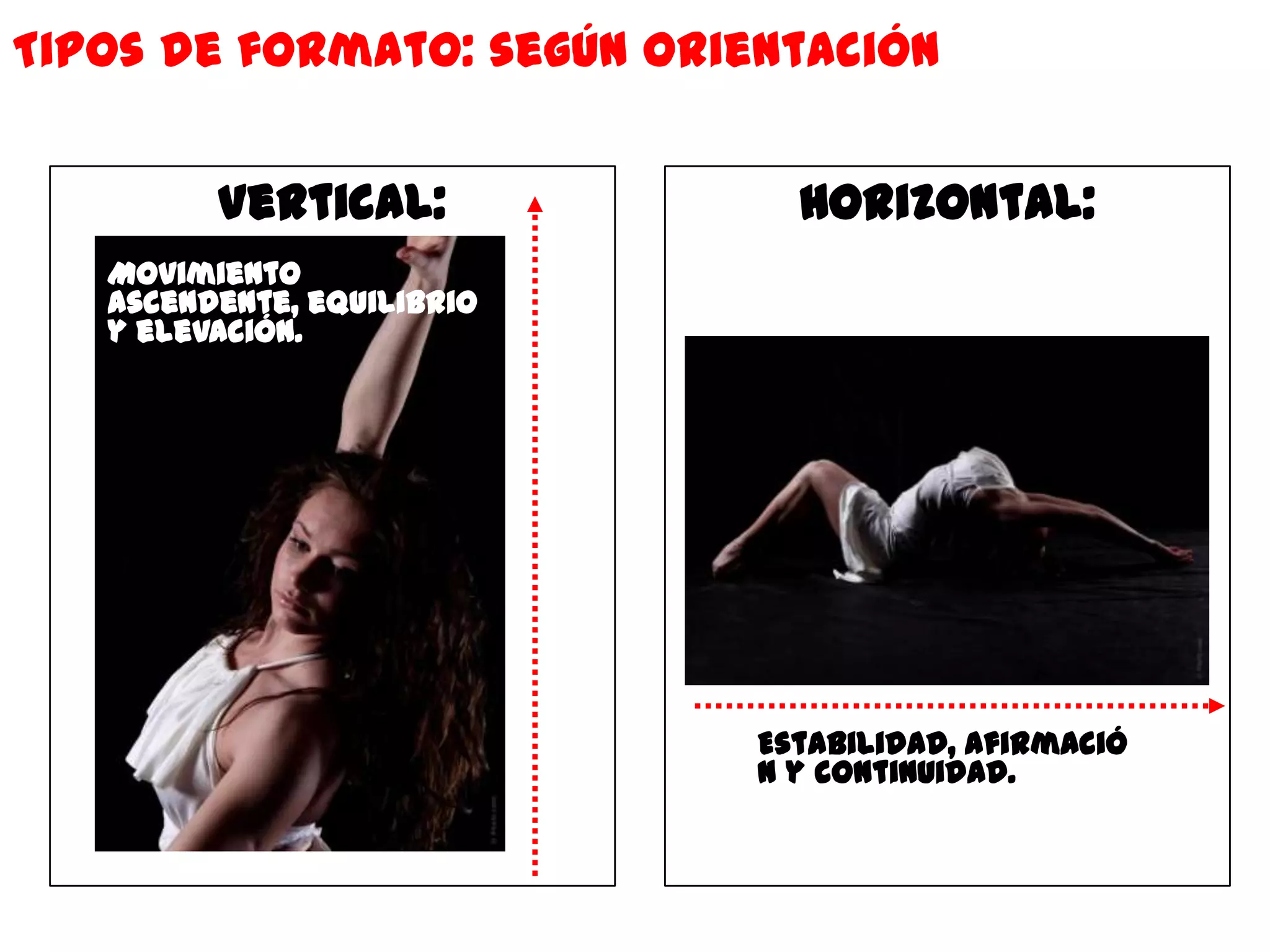 Tipos de formato: según orientación


         Vertical:            Horizontal:
   Movimiento
   ascendente, equilibrio
   y elevación.




                            Estabilidad, afirmació
                            n y continuidad.
 