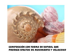 Composición con forma en espiral que
produce efectos de movimiento y velocidad
 