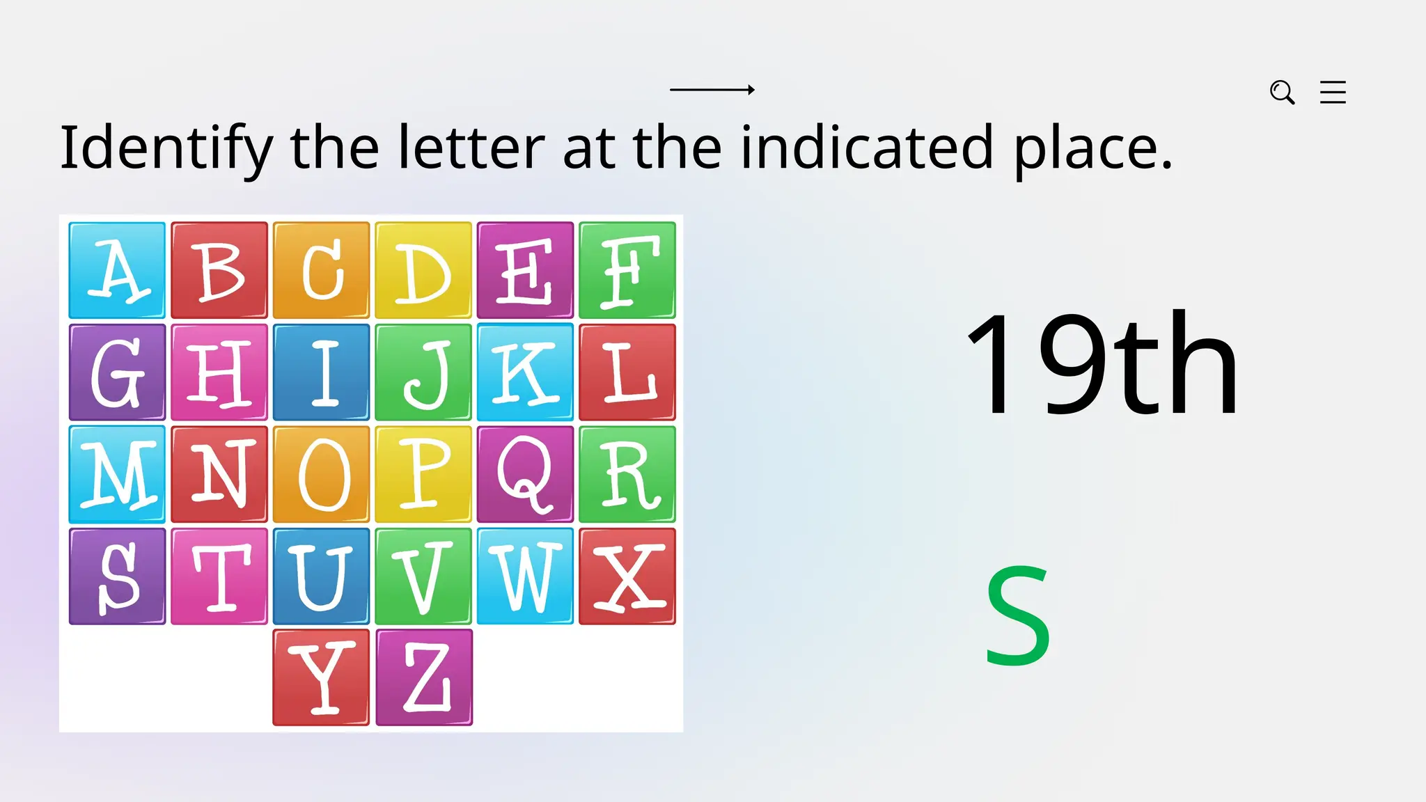 Identify the letter at the indicated place.
19th
S
 