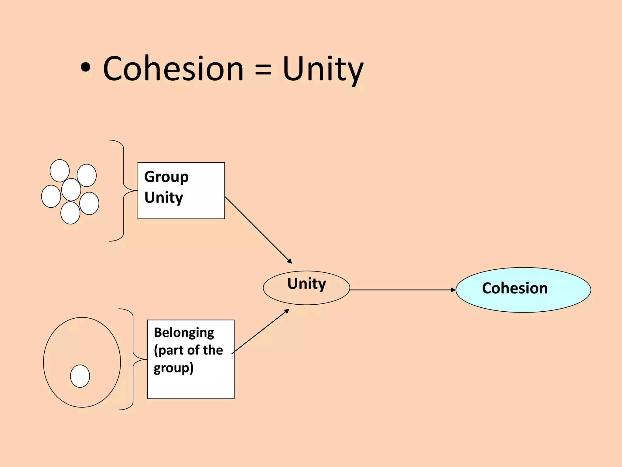 • Cohesion = Unity
Group
Unity
Belonging
(part of the
group)
Unity Cohesion
 
