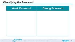 ENGAG EXPLOR
EXPLAIN EXTEND
EVALUAT
Classifying the Password
7
Weak Password Strong Password
 