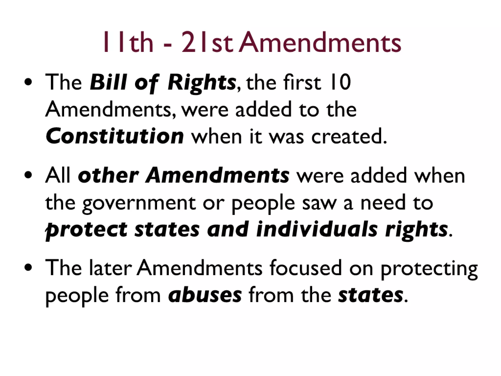 11th to 21st Amendments