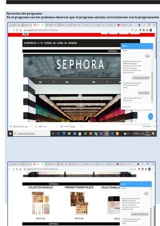 Ejecución del programa:
En el programa con for podemos observar que el programa ejecuta correctamente con la programación d
 
