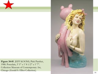 Figure 34-81 JEFF KOONS, Pink Panther,
1988. Porcelain, 3’ 5” x 1’ 8 1/2” x 1’ 7”.
Collection Museum of Contemporary Art,
Chicago (Gerald S. Elliot Collection).
                                              54
 