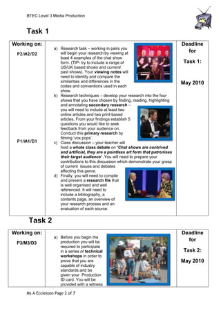 U26   chatshow btec assignment brief