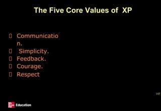 The Five Core Values of XP
145
Communicatio
n.
Simplicity.
Feedback.
Courage.
Respect
 
