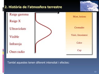 2. Història de l’atmosfera terrestre També aquestes tenen diferent intensitat i efectes: 