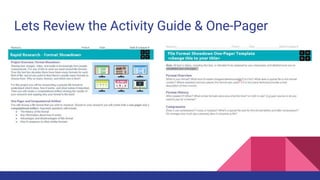 Lets Review the Activity Guide & One-Pager
 