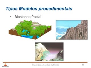 Tipos Modelos procedimentais
• Montanha fractal
Sistemas e Aplicações Multimídia 42
 