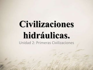 Civilizaciones
hidráulicas.
Unidad 2: Primeras Civilizaciones
 