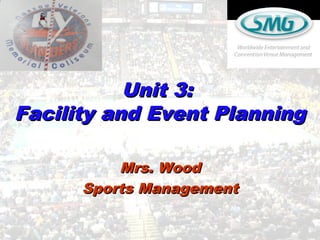 Unit 3:Unit 3:
Facility and Event PlanningFacility and Event Planning
Mrs. WoodMrs. Wood
Sports ManagementSports Management
 