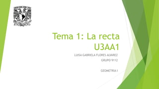 Tema 1: La recta
U3AA1
LUISA GABRIELA FLORES ALVAREZ
GRUPO 9112
GEOMETRIA I
 