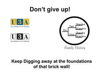 Don’t give up! Keep Digging away at the foundations of that brick wall! 