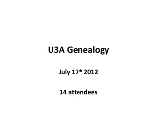 U3A Genealogy

  July 17th 2012

  14 attendees
 