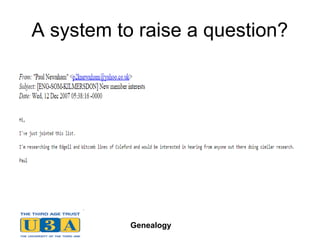 Genealogy
A system to raise a question?
 