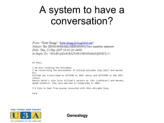 Genealogy
A system to have a
conversation?
 